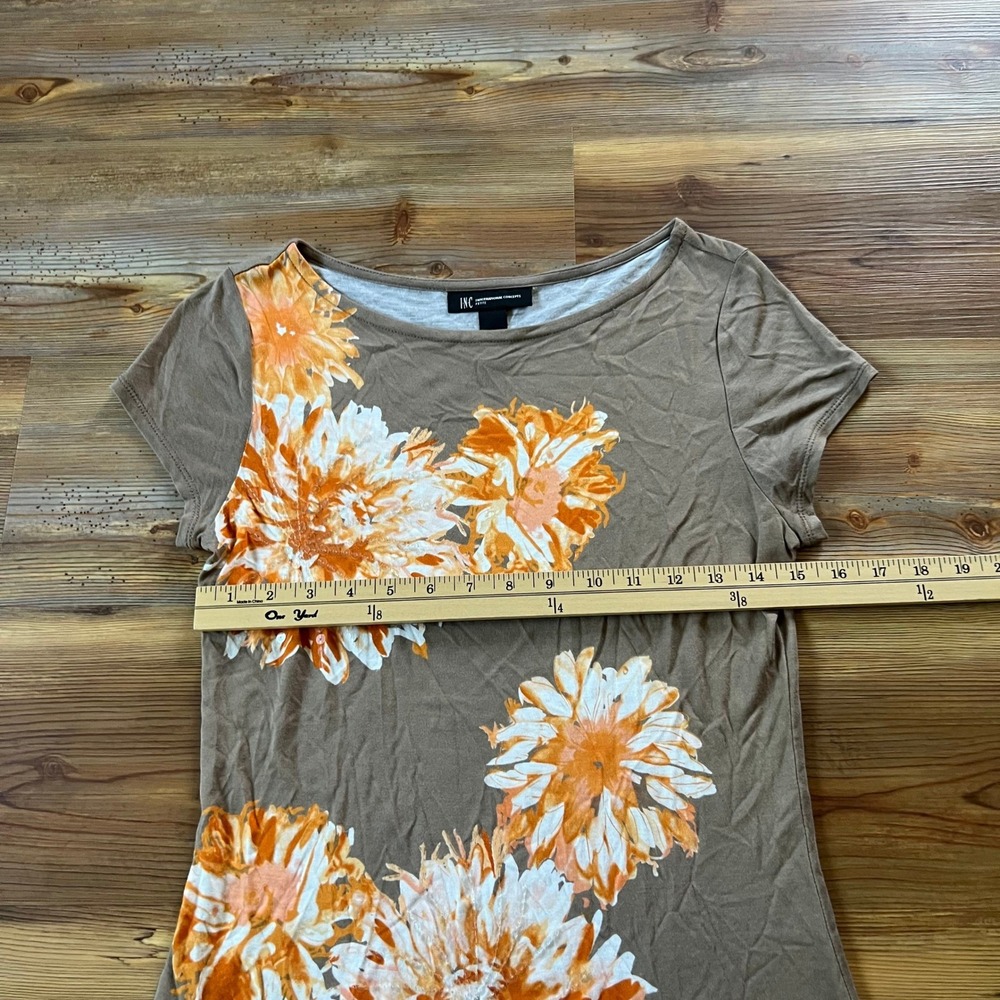 INC International Concepts Women Medium Petite MP Brown Orange Y2K Floral Top - Picture 5 of 8